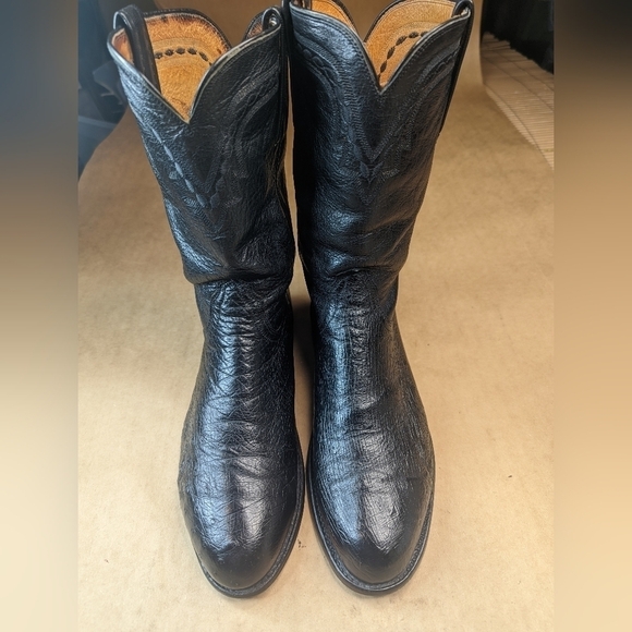 Lucchese Boots men's size 9EE Exotic Genuine Black Smooth Ostrich classi… - Picture 2 of 13